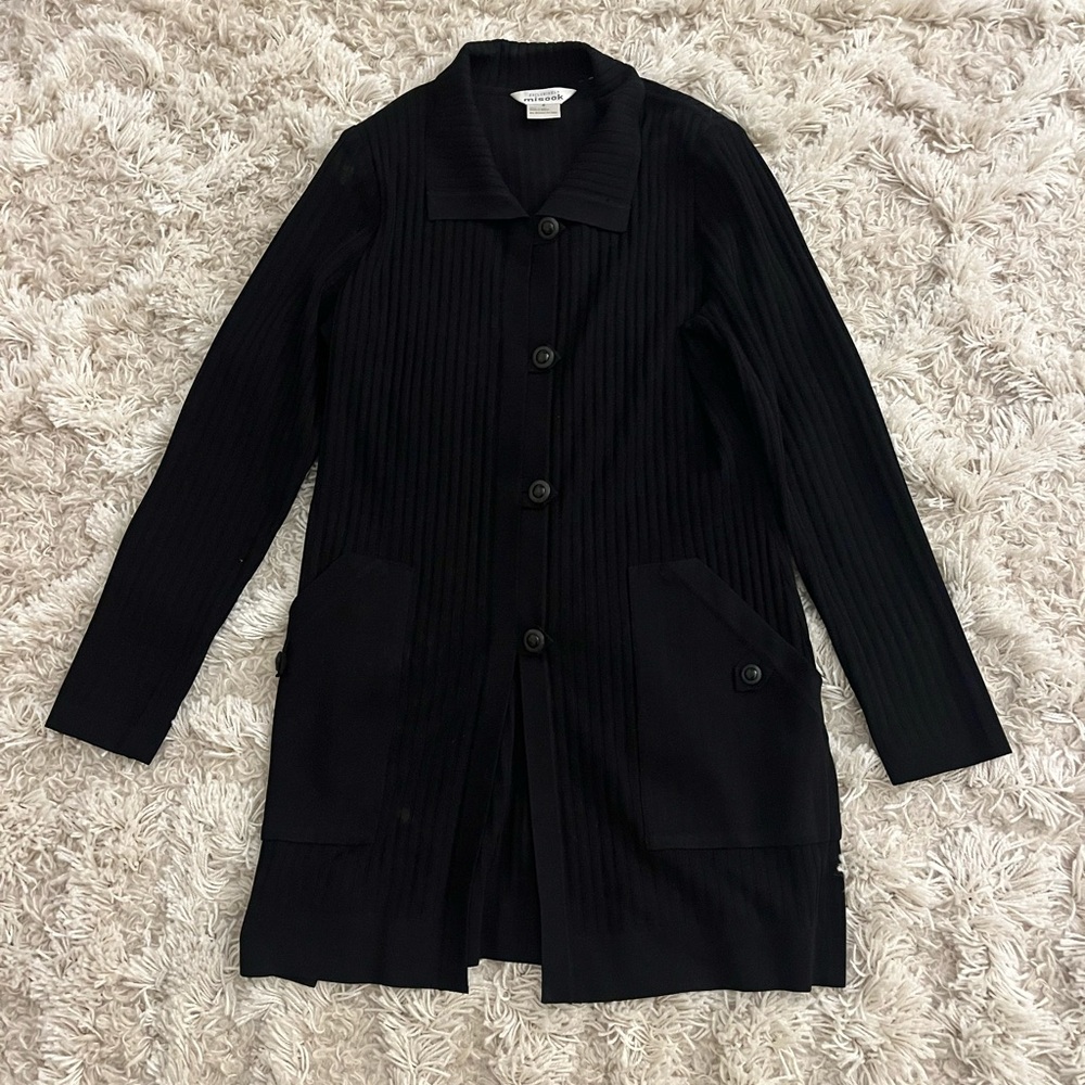Exclusively Misook Open Front Long Black Cardigan Women's Small